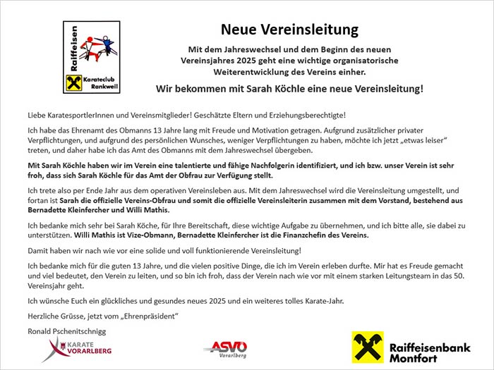 Neue Vereinsleitung Karateclub Rankweil